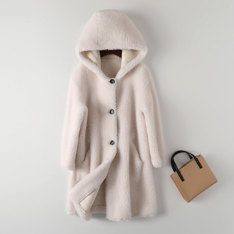 Krohn-e | Teddy Mantel - Oversized Fit - Mit Kapuze - Knopfverschluss - Mittellang