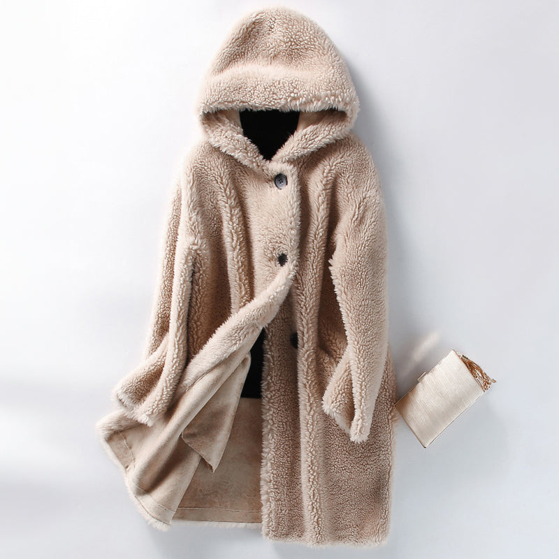Krohn-e | Teddy Mantel - Oversized Fit - Mit Kapuze - Knopfverschluss - Mittellang
