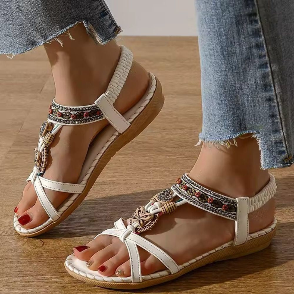KROHN-E Damen Boho-Sandalen orthopädisch geflochten Sommer