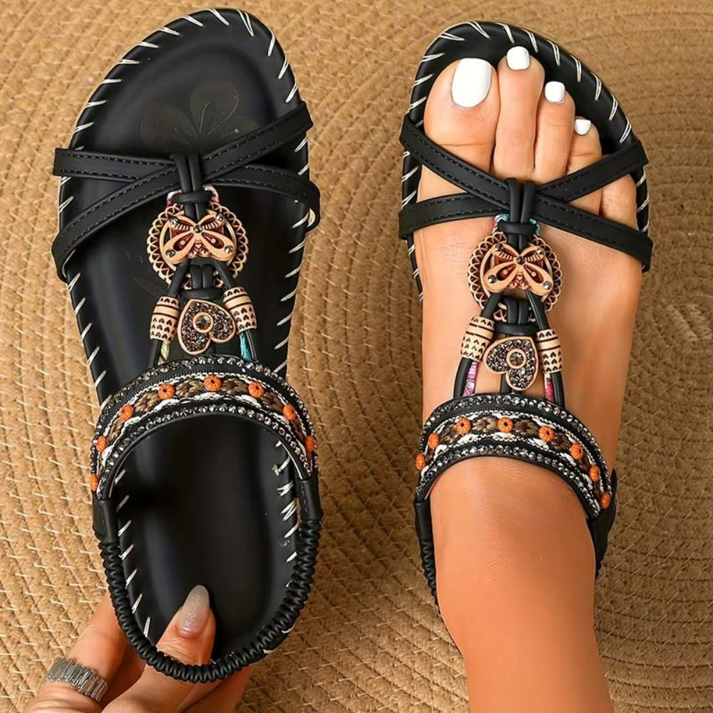 KROHN-E Damen Boho-Sandalen orthopädisch geflochten Sommer