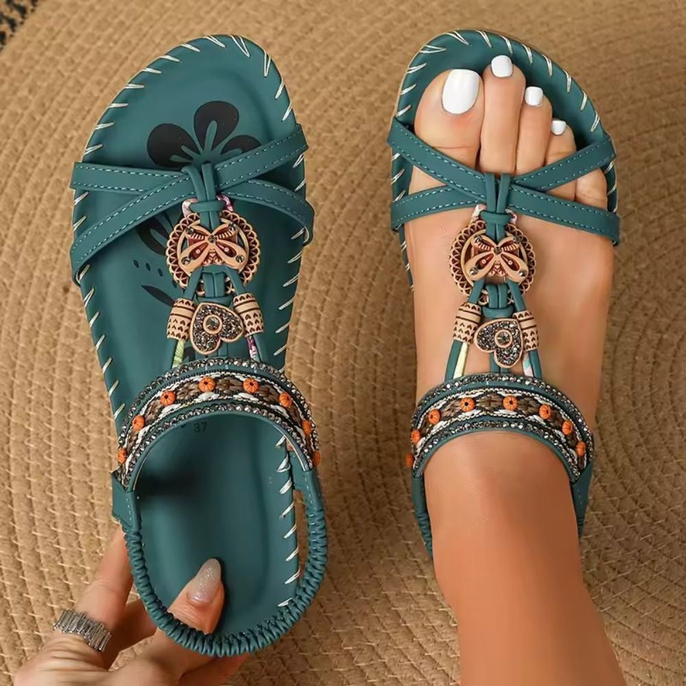 KROHN-E Damen Boho-Sandalen orthopädisch geflochten