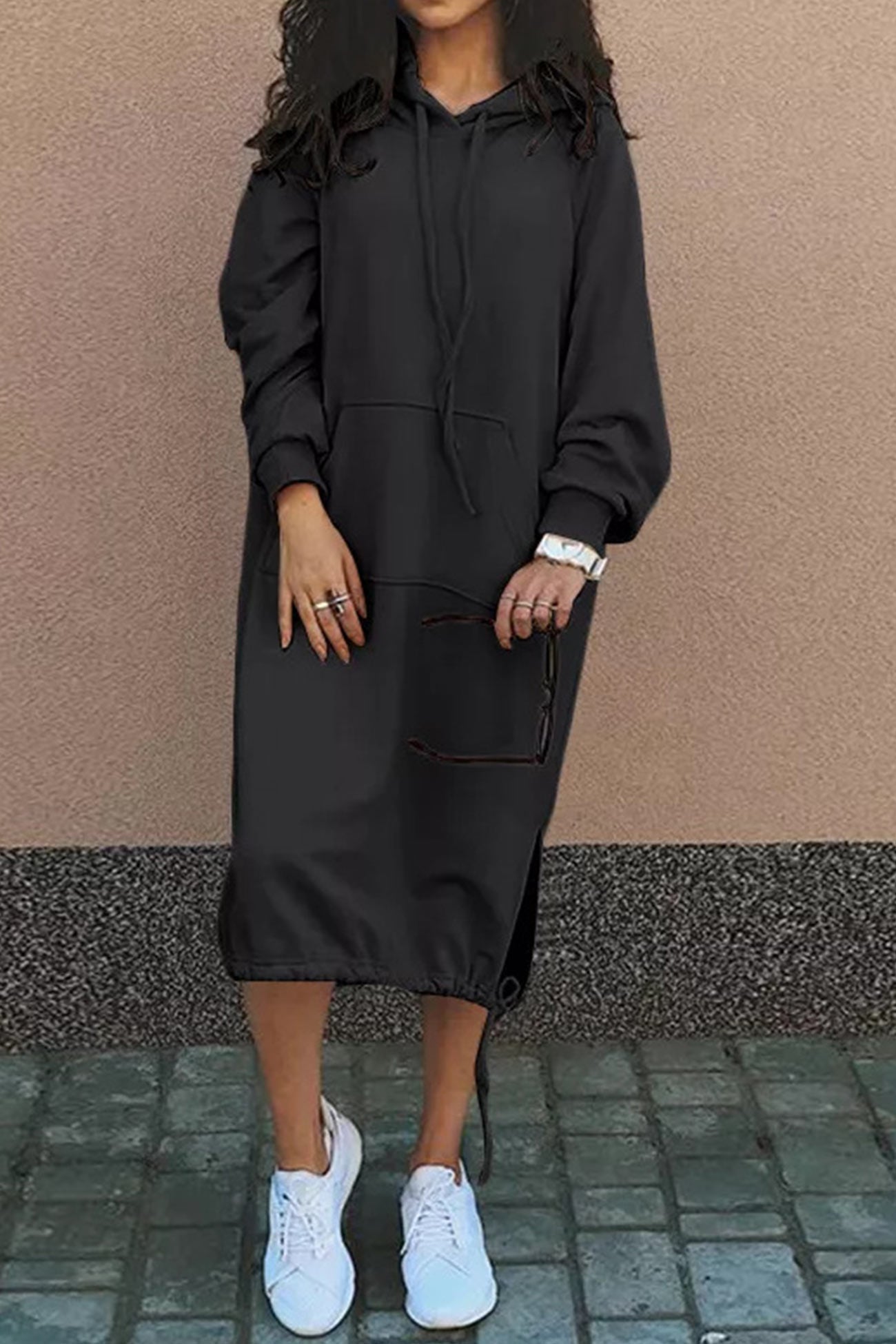 Krohn-e | Kapuzenpullover Kleid Knielang