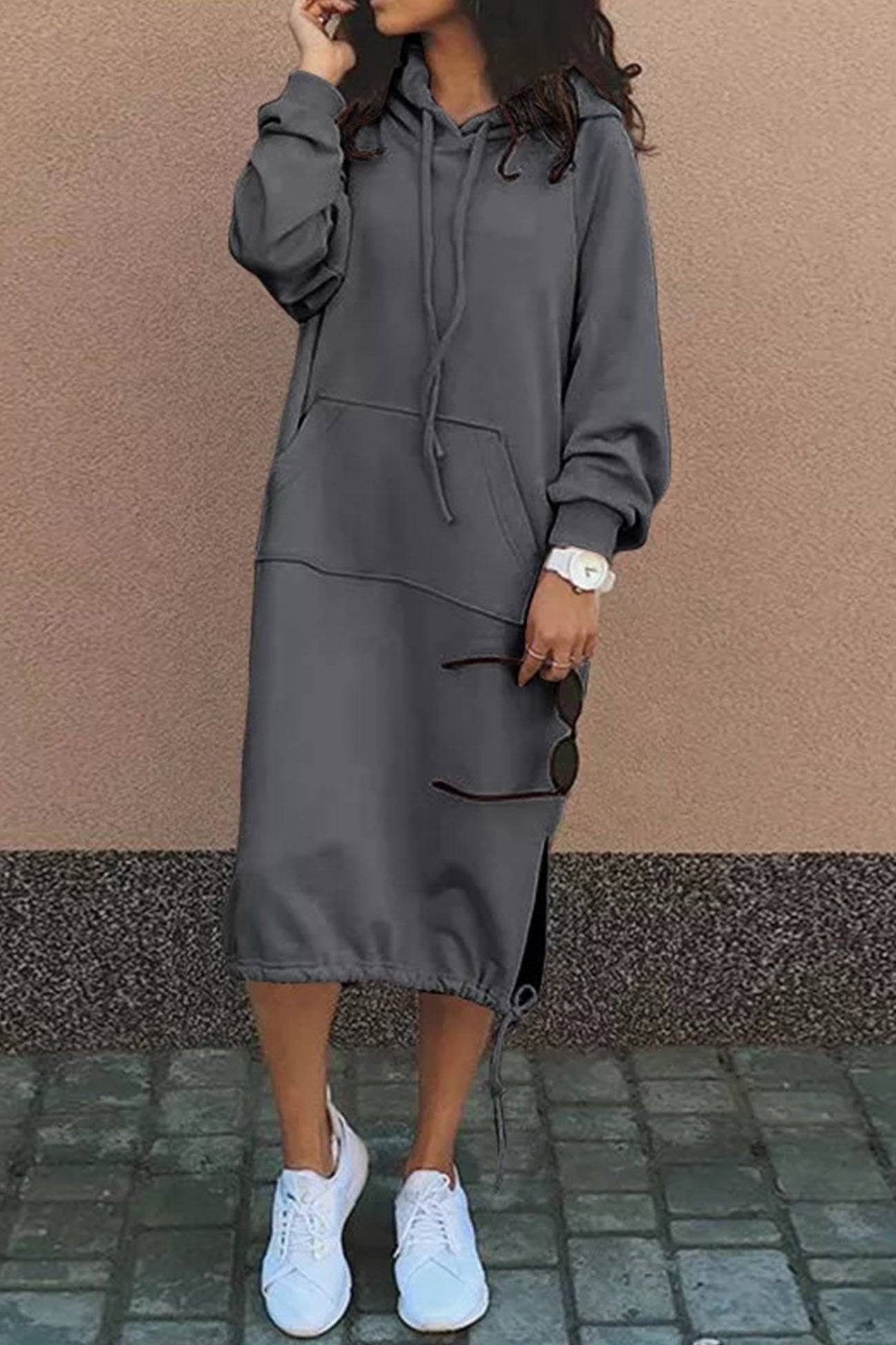 Krohn-e | Kapuzenpullover Kleid Knielang