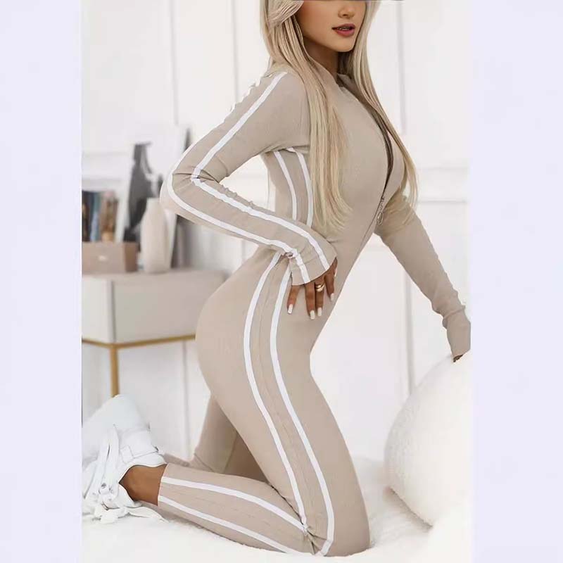 Sportlicher Damen-Jumpsuit mit Reißverschluss und langen Ärmeln