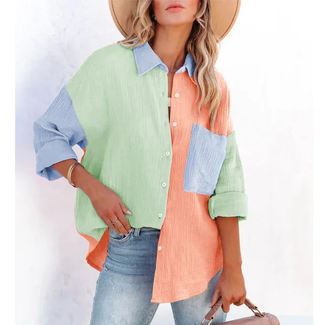 Oversize-Hemd in Grau mit farbigen Details