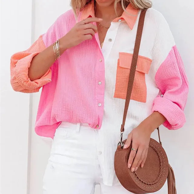 Oversize-Hemd in Grau mit farbigen Details