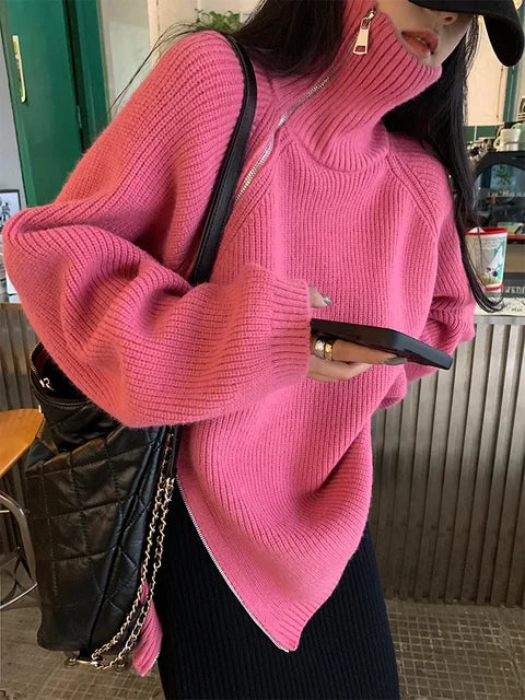 Krohn-e | Roter, schlichter Pullover mit Stehkragen
