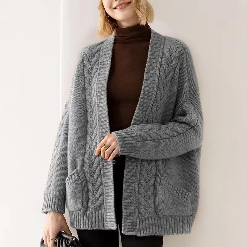 KROHN-E Damen Strickjacke Offen Lang Weich Cardigan