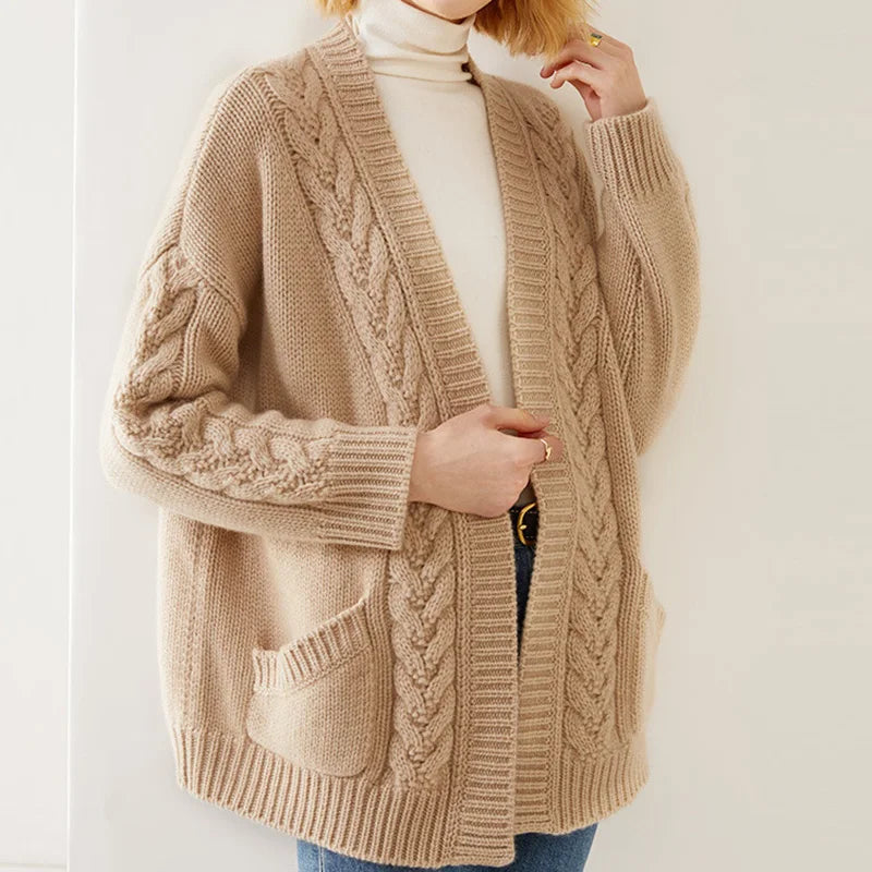 KROHN-E Damen Strickjacke Offen Lang Weich