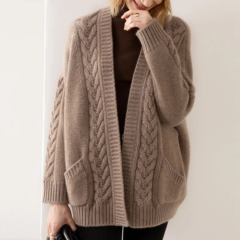 KROHN-E Damen Strickjacke Offen Lang Weich Cardigan