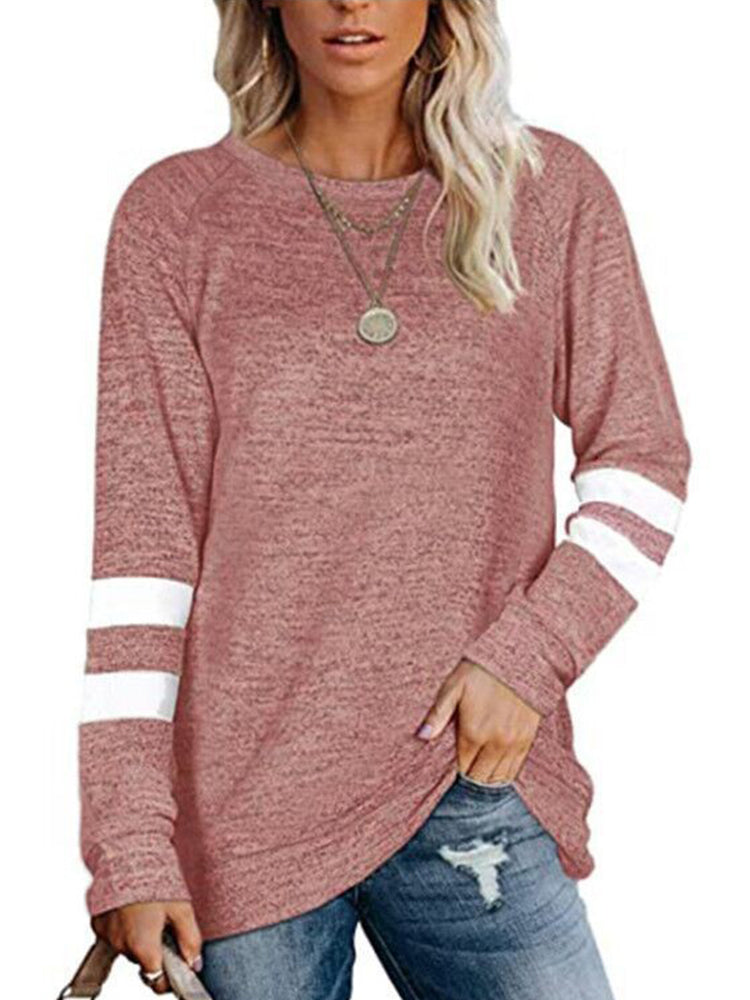 Lässiges Damen-T-Shirt von Brion mit Patchwork-Design, Rundhalsausschnitt und langen Ärmeln