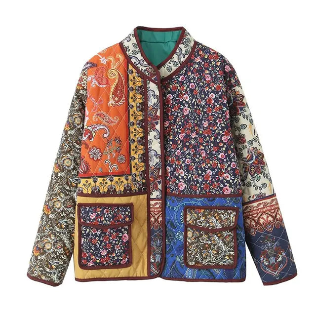 Krohn-e | Floral Print Coat With Patchwork Pockets