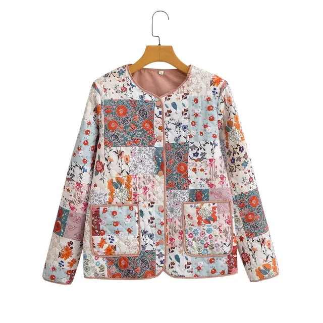 Krohn-e | Blumen Patchwork Jacke Polyester Bunt, Gemütlich