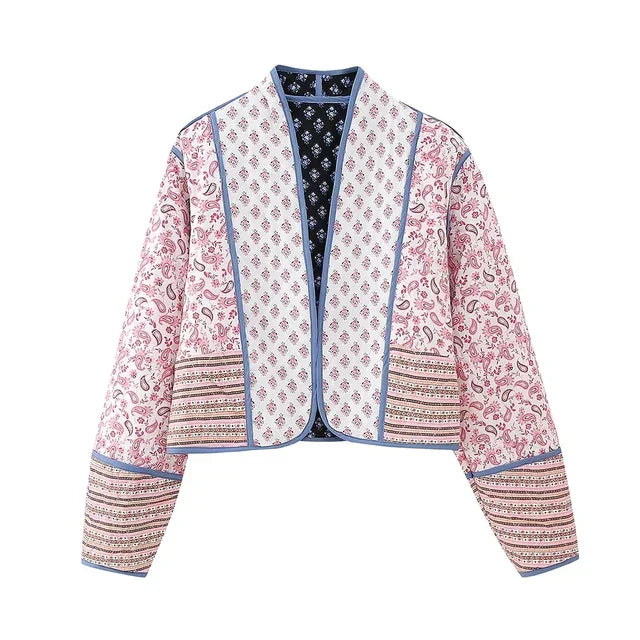 Krohn-e | Vintage-Patchwork-Blumenjacke für Frauen