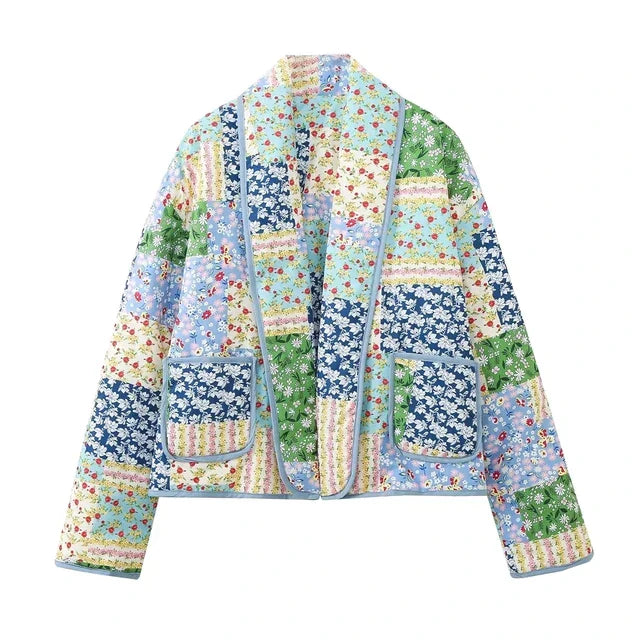 Krohn-e | Vintage-Patchwork-Blumenjacke für Frauen