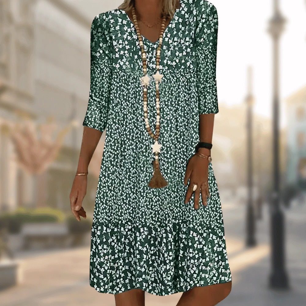 Boho Damen-Minikleid mit 3/4-Ärmeln von Fudus – lockerer Schnitt für den Sommer
