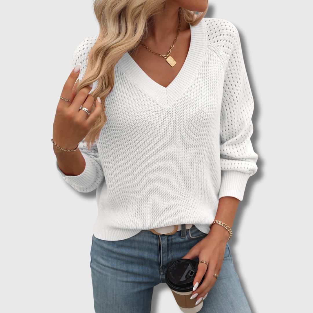 KROHN-E Damen V-Ausschnitt Pullover Weich Klassisch