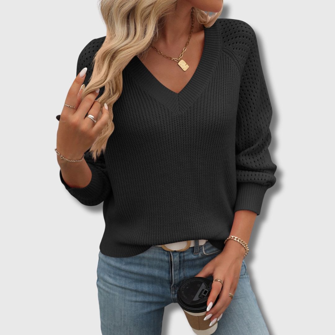 KROHN-E Damen V-Ausschnitt Pullover Weich Klassisch