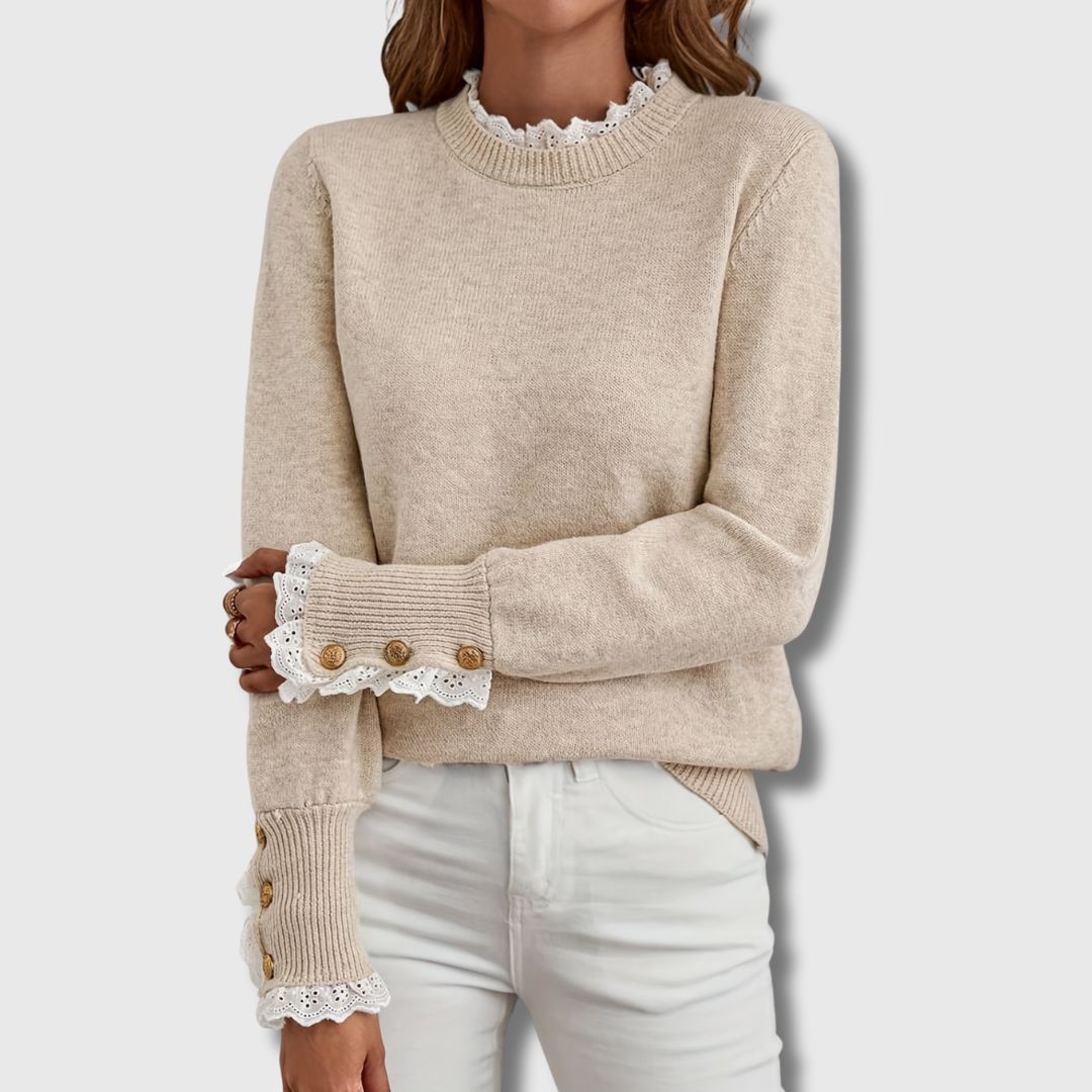 KROHN-E Damen Langarm-Pullover Spitze Weich Relaxed-Fit