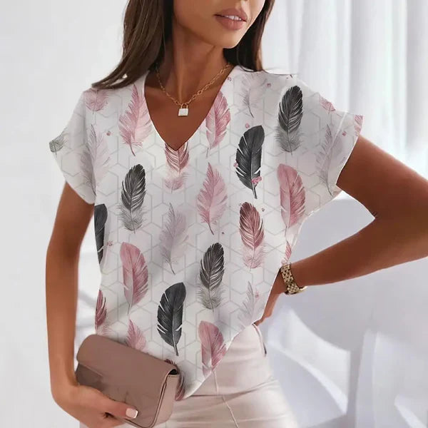 Modische Bluse mit V-Ausschnitt und Muster - Uda
