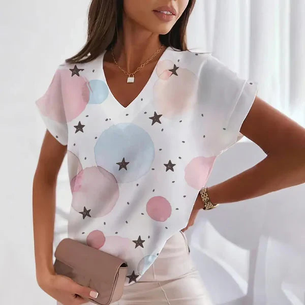 Modische Bluse mit V-Ausschnitt und Muster - Uda