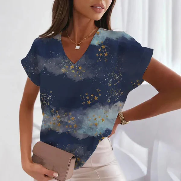Modische Bluse mit V-Ausschnitt und Muster - Uda
