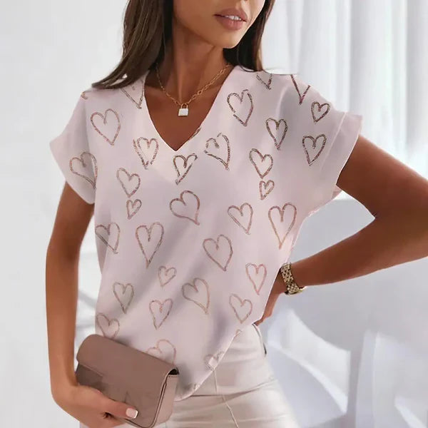 Modische Bluse mit V-Ausschnitt und Muster - Uda