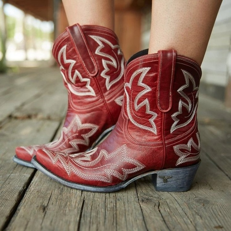 Hand-embroidered Leather Cowboy Boots - Laurice
