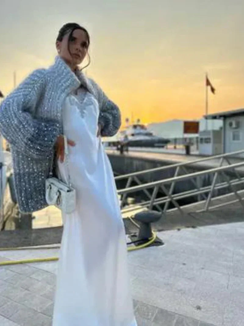 Krohn-e | Schimmernde Seidenstrickjacke