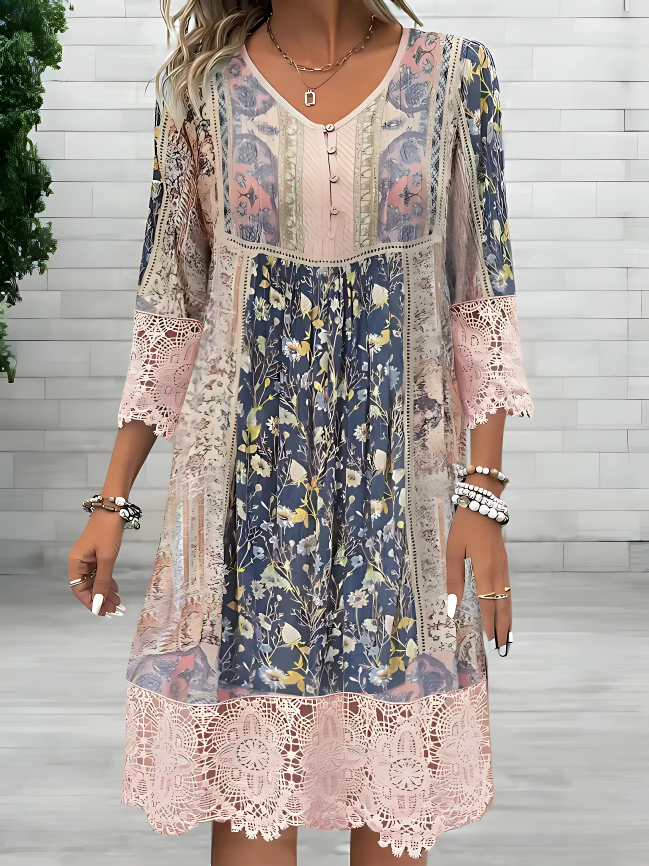 KROHN-E Damen Boho Kleid Fließend Verstellbare Träger