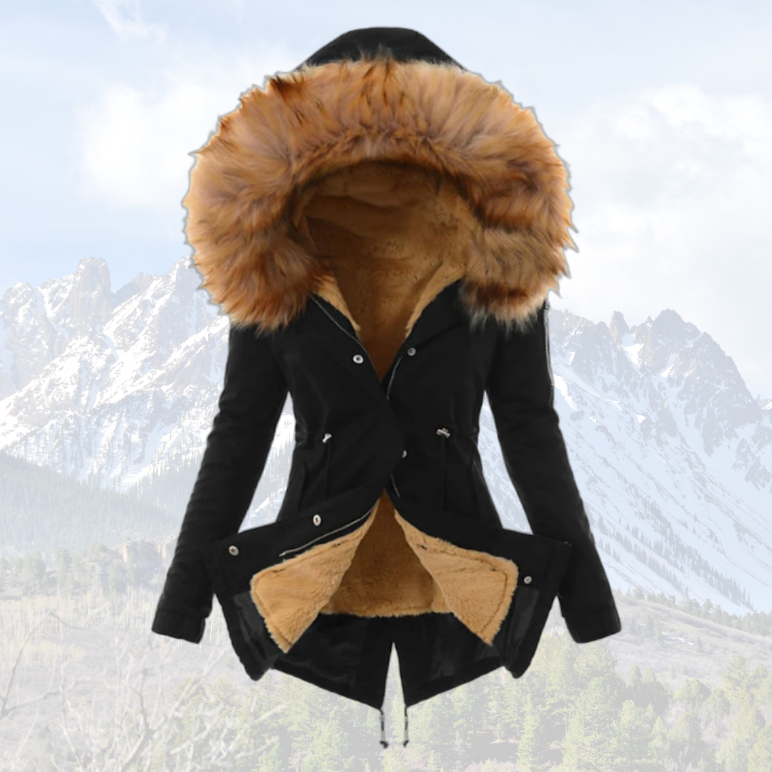 Krohn-e | Thermisch Isolierte Winterjacke - Modischer Wintermantel mit Kunstfellkapuze