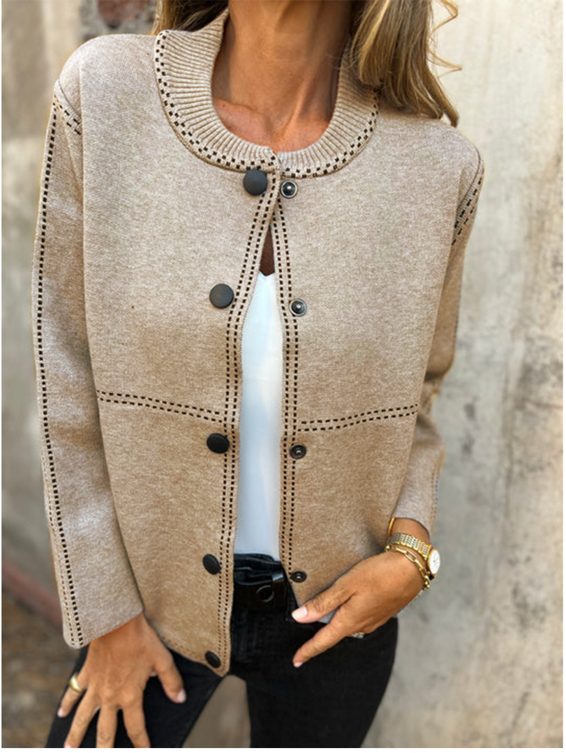Krohn-e | Kurze Jacke mit Kontrastnähten Rundhals Strukturiert und Elegant