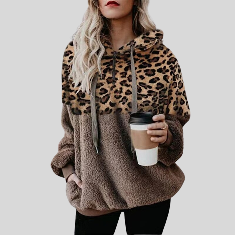 Krohn-e | Hoodie - Oversized Fit - Plüsch & Leopardenmuster - Weich & Bequem