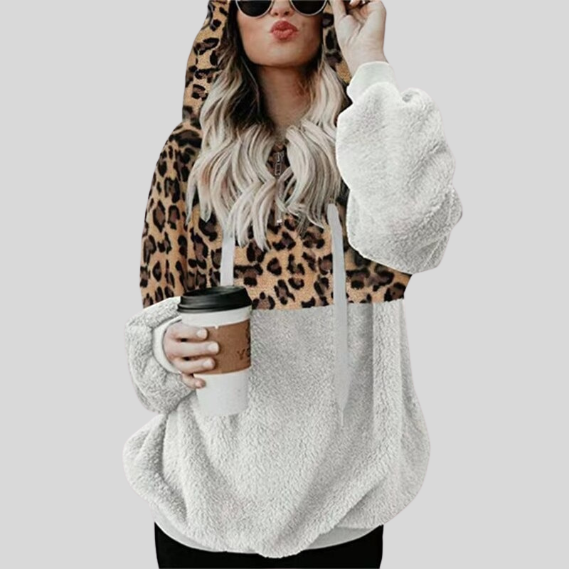 Krohn-e | Hoodie - Oversized Fit - Plüsch & Leopardenmuster - Weich & Bequem