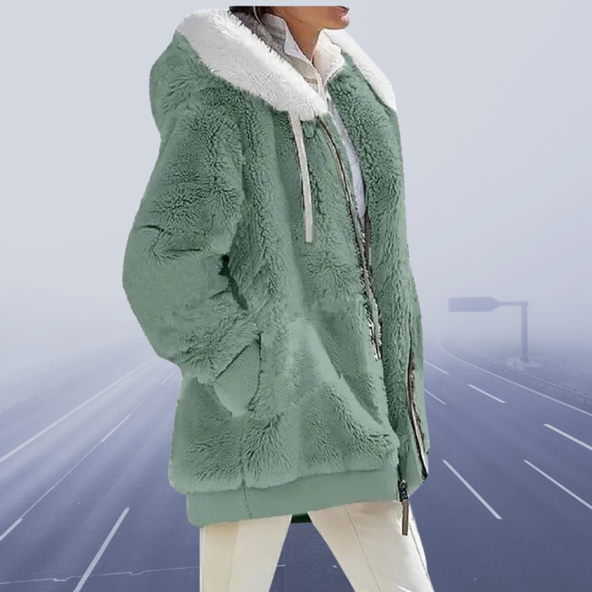 Krohn-e | Kunstpelzjacke - Kapuze mit Kontrastfutter - Reißverschluss - Wärme und Komfort