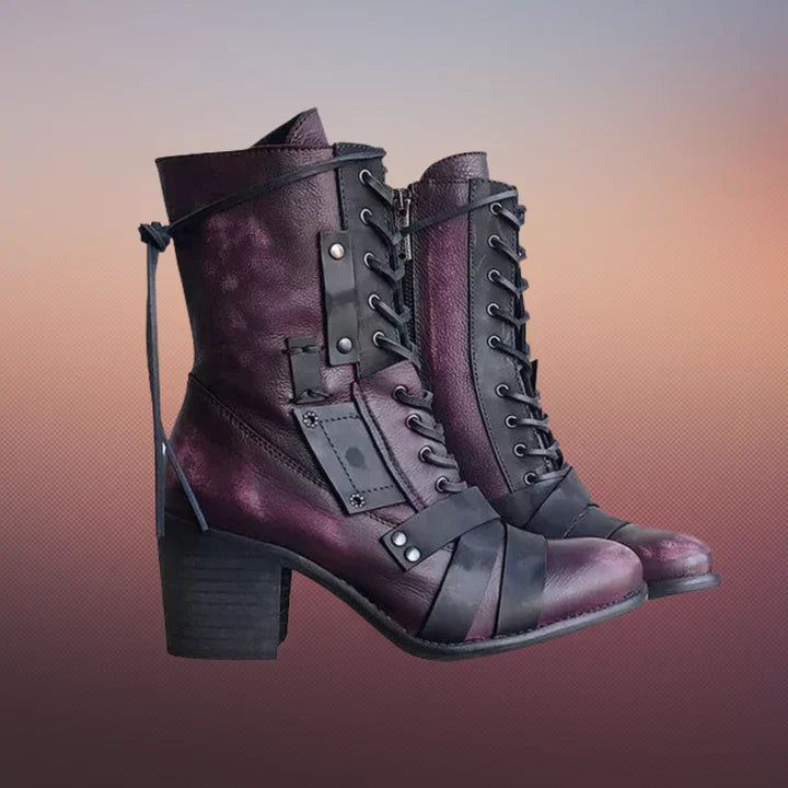 Krohn-e | Wilde Retro-Motorradstiefel mit Dicker Sohle
