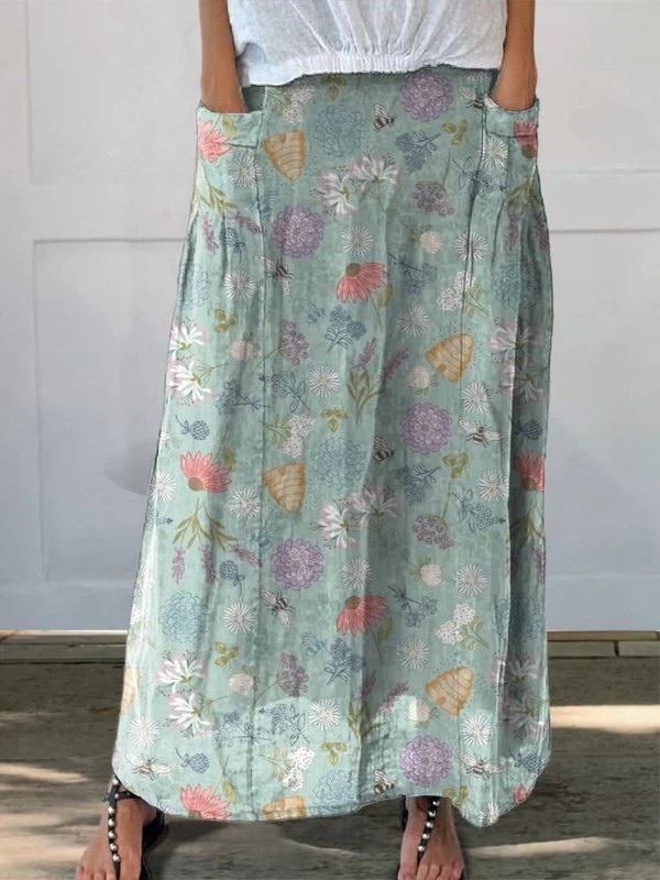 KROHN-E Damen Rock Blumenmuster A-Linie Hummel-Print