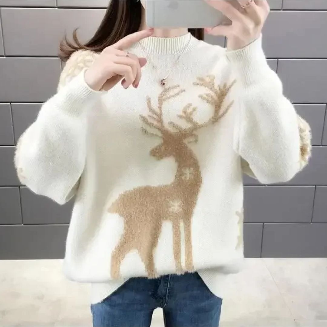 Krohn-e | Sweater - Bequemer Weihnachts-Pullover mit Rentier