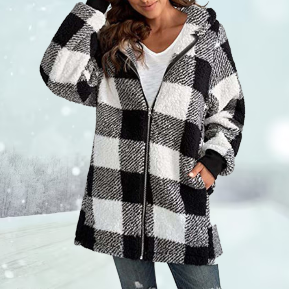 Sherpa Kapuzenpullover für Frauen mit Karomuster