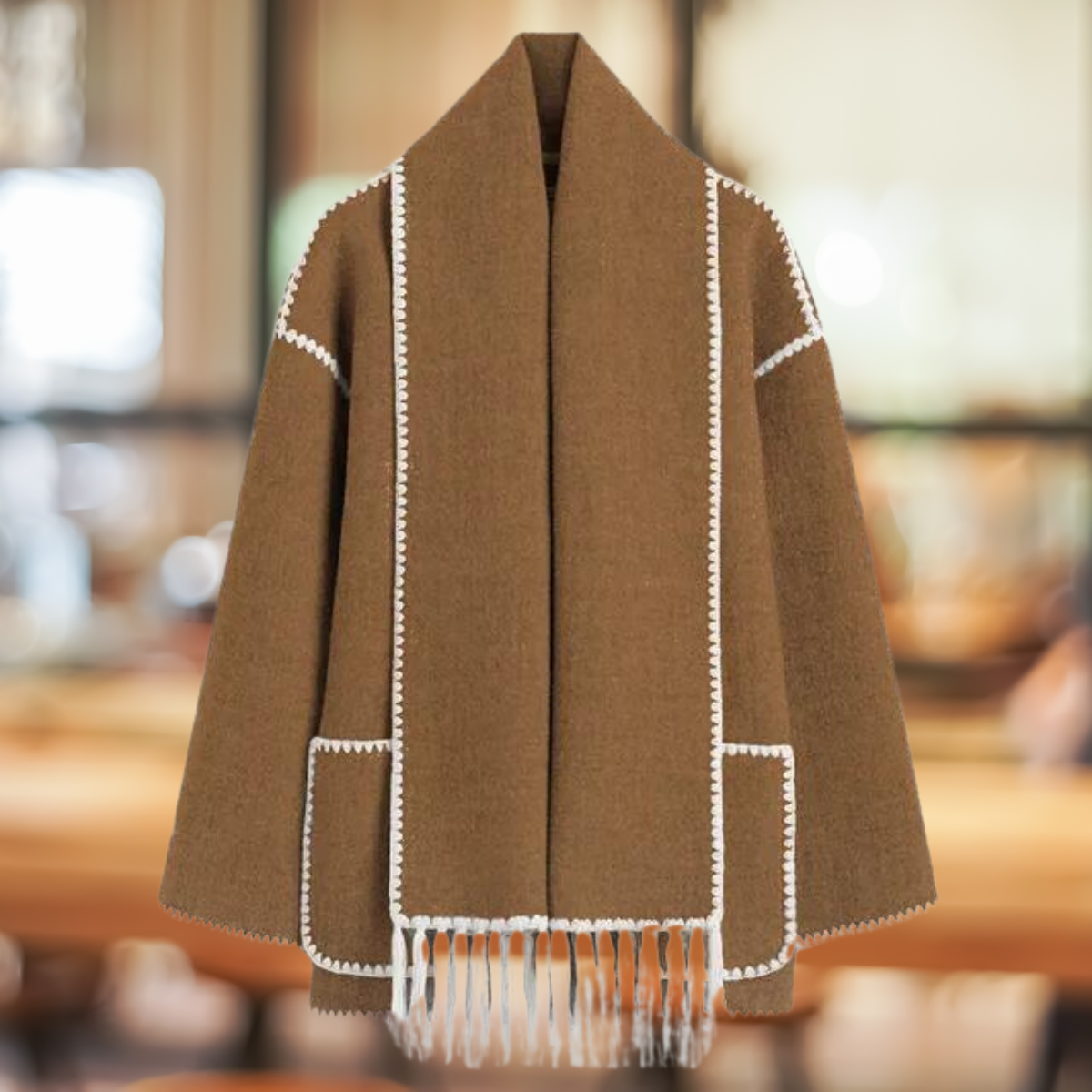 Elegante Quirina Langarmjacke mit Schal und Knopfleiste