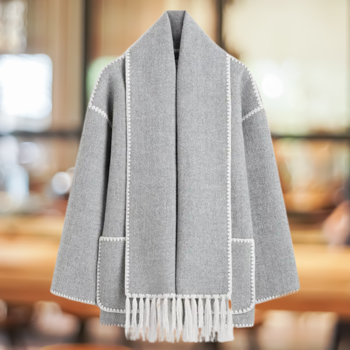 Elegante Quirina Langarmjacke mit Schal und Knopfleiste