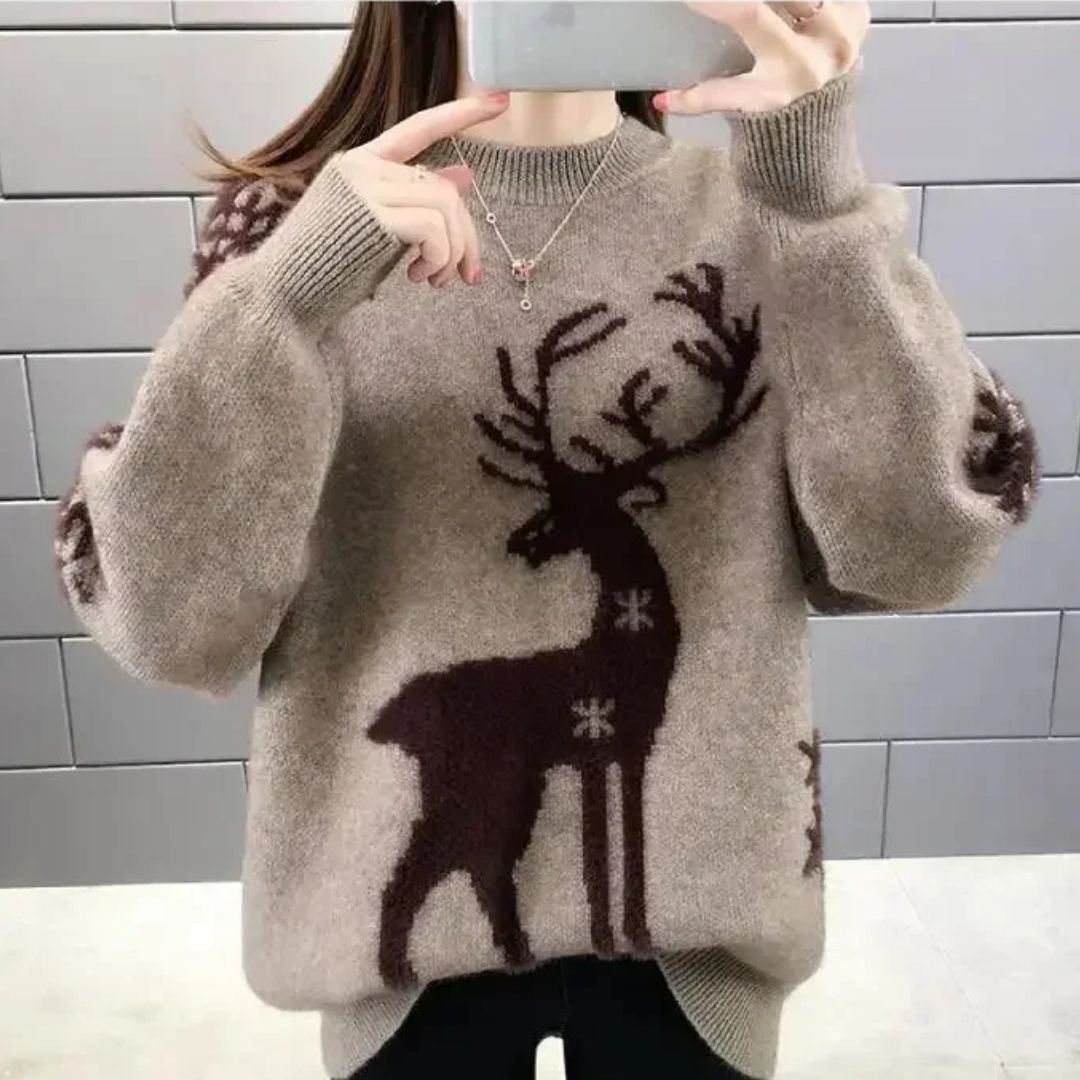 Krohn-e | Sweater - Bequemer Weihnachts-Pullover mit Rentier