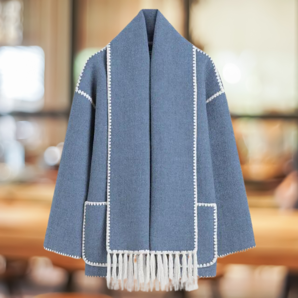 Elegante Quirina Langarmjacke mit Schal und Knopfleiste