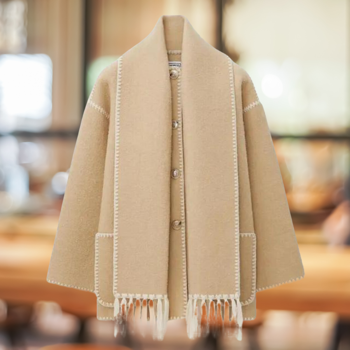 Elegante Quirina Langarmjacke mit Schal und Knopfleiste