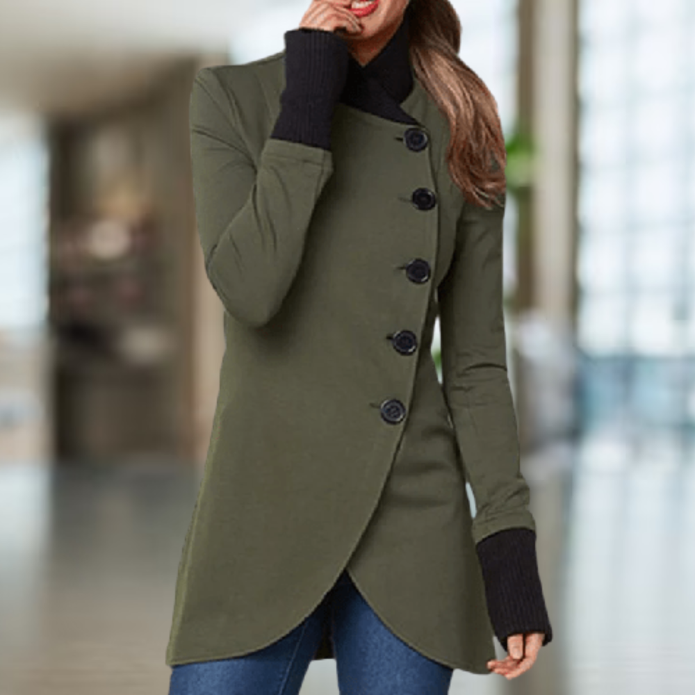 Krohn-e | Mantel - Wollmischung - Stehkragen - Knöpfe - Asymmetrischer Schnitt - Elegante Passform