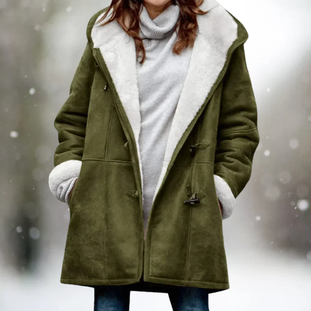 Krohn-e | Hochwertige Fleecejacke Aus Wildleder mit Halblanger Kapuze