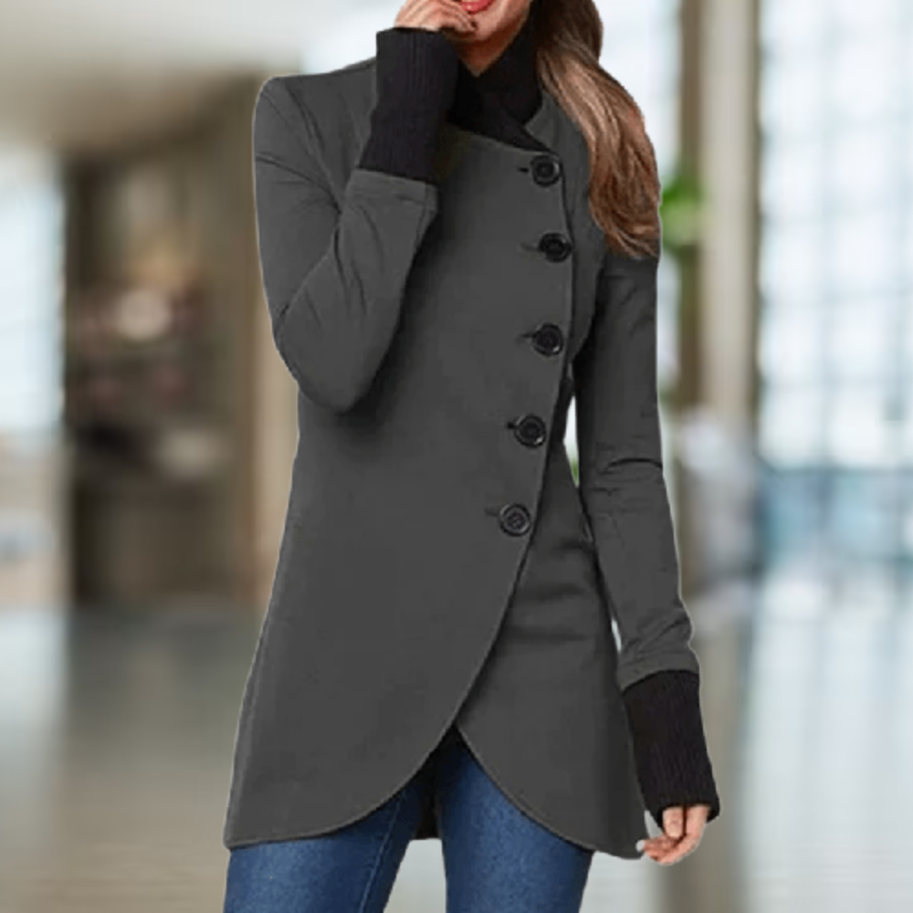 Krohn-e | Mantel - Wollmischung - Stehkragen - Knöpfe - Asymmetrischer Schnitt - Elegante Passform