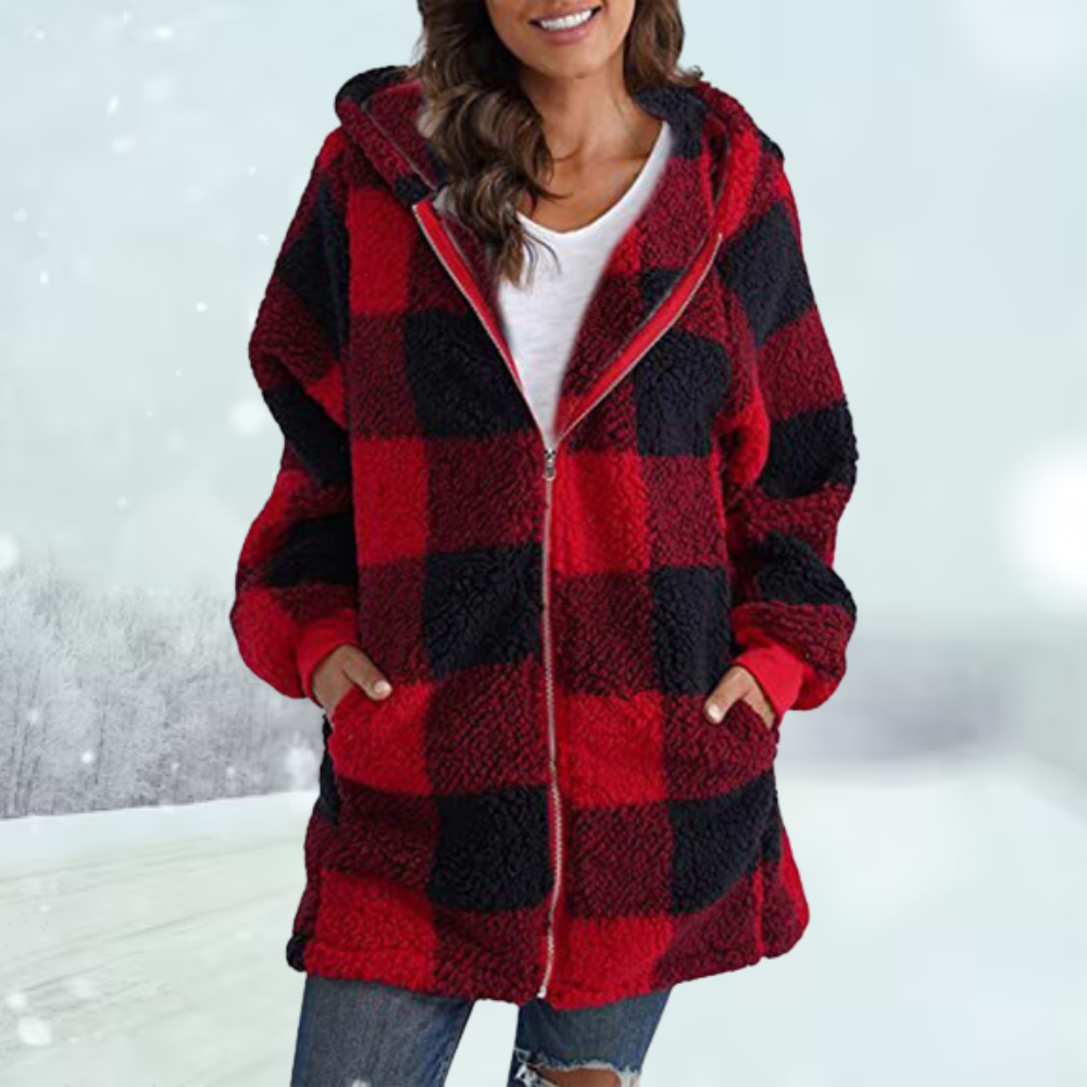 Sherpa Kapuzenpullover für Frauen mit Karomuster
