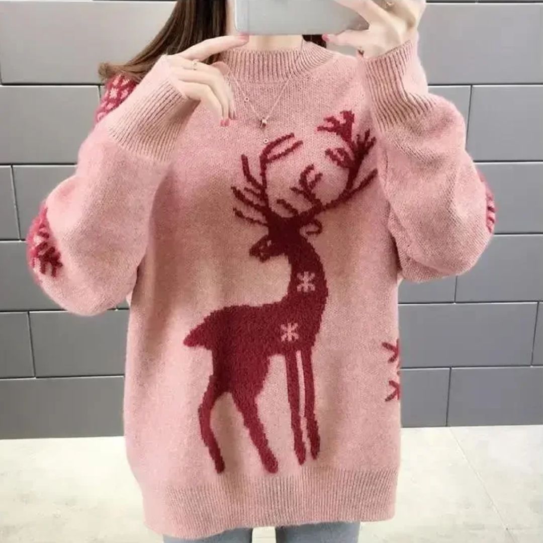 Krohn-e | Sweater - Bequemer Weihnachts-Pullover mit Rentier