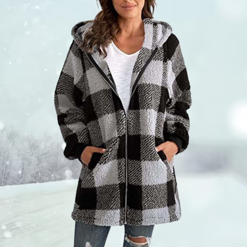 Sherpa Kapuzenpullover für Frauen mit Karomuster